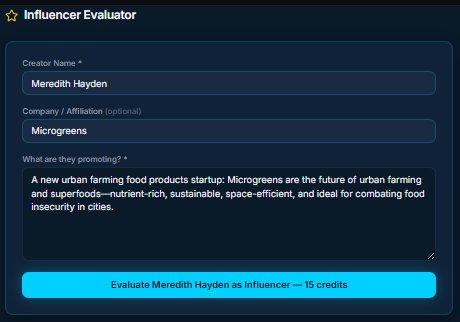 Influencer Evaluator order form — name, company, promotion details