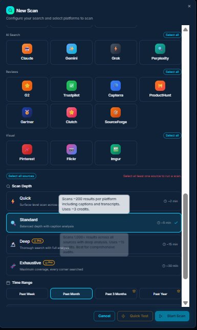 AI Search, Reviews, Visual sources and scan depth selection